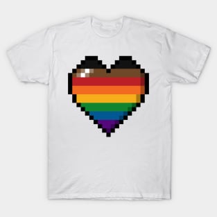 Large Pixel Heart Design in Inclusive Rainbow Pride Flag Colors T-Shirt